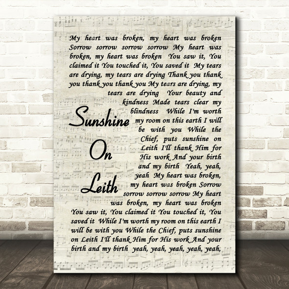 Sunshine On Leith The Proclaimers Song Lyric Vintage Script Quote Print