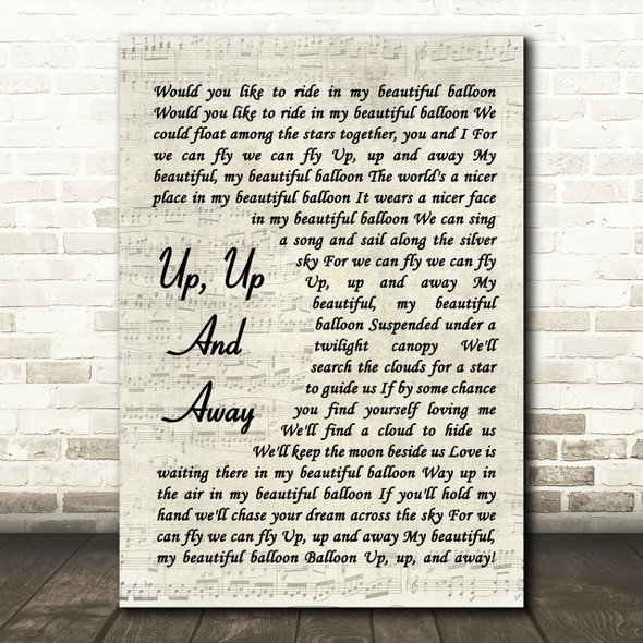 The 5th Dimension Up, Up And Away Vintage Script Song Lyric Quote Print