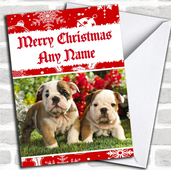 Bulldog Puppy Dogs Personalized Christmas Card