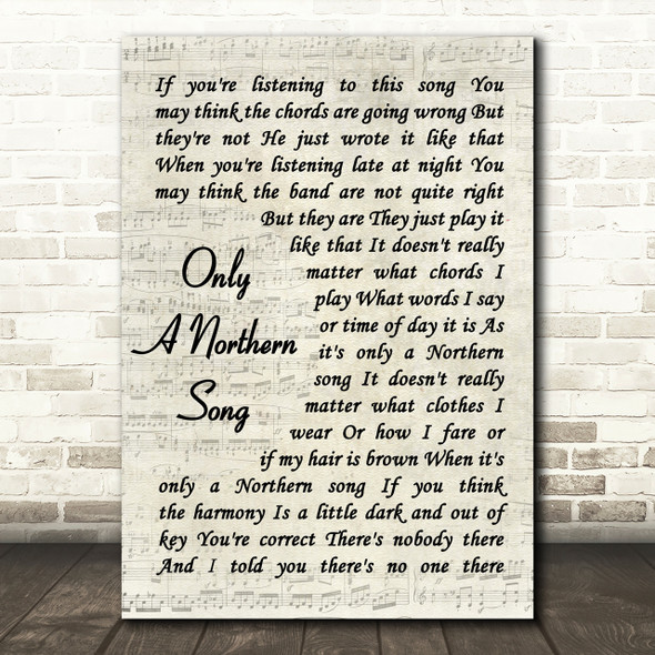 The Beatles Only A Northern Song Vintage Script Song Lyric Quote Print