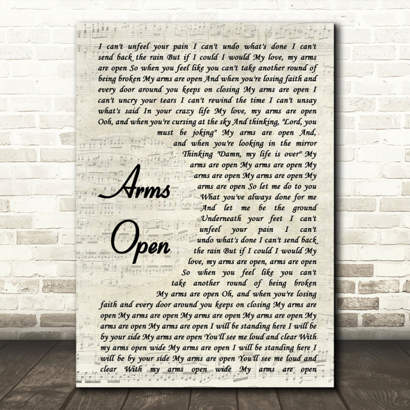 The Script Arms Open Song Lyric Vintage Script Quote Print