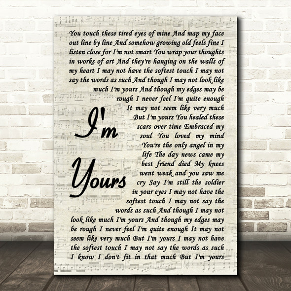 The Script I'm Yours Vintage Script Song Lyric Quote Print