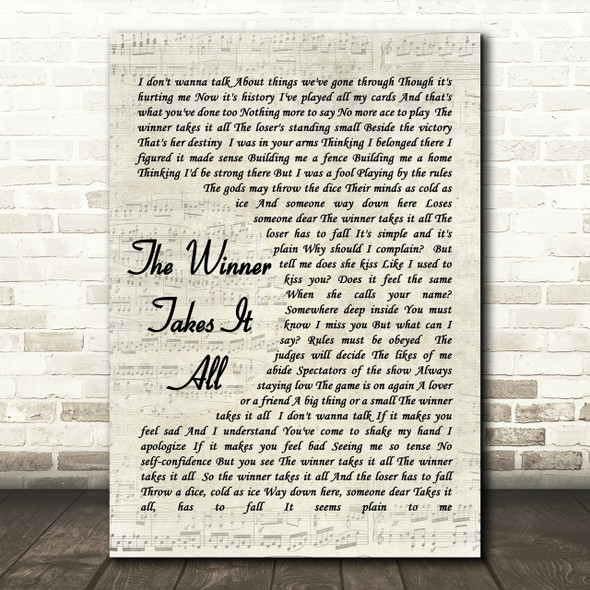 The Winner Takes It All ABBA Script Quote Song Lyric Print