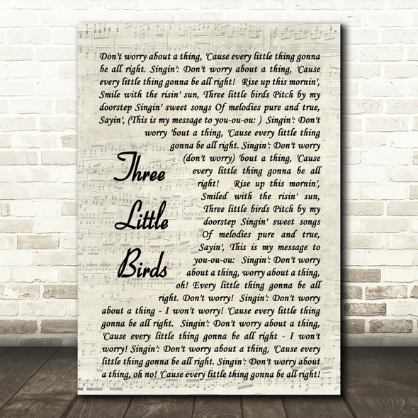 Three Little Birds Bob Marley Script Quote Song Lyric Print