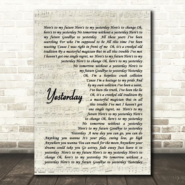 Yesterday Imagine Dragons Song Lyric Vintage Script Quote Print