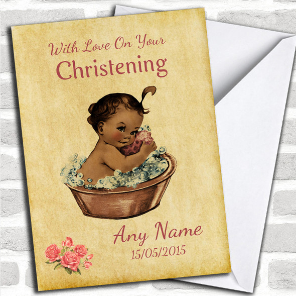 Pretty Vintage Black Baby Girl Personalized Christening Card