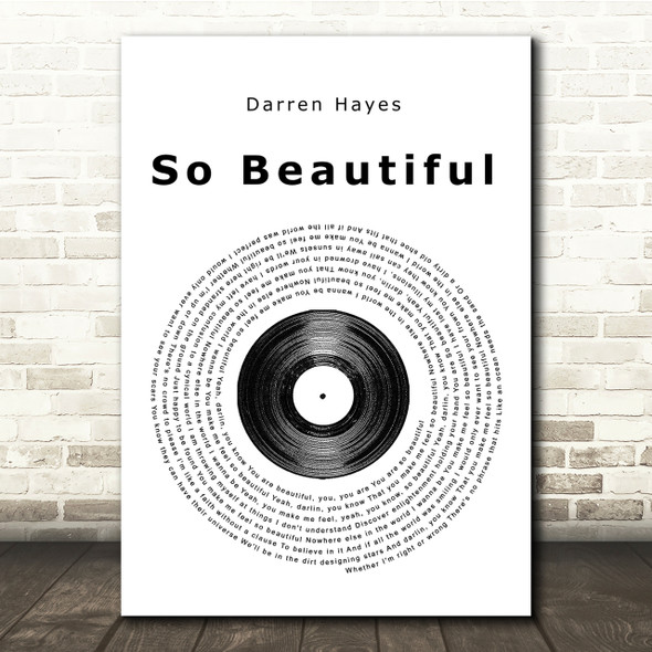 Darren Hayes So Beautiful Vinyl Record Song Lyric Quote Print