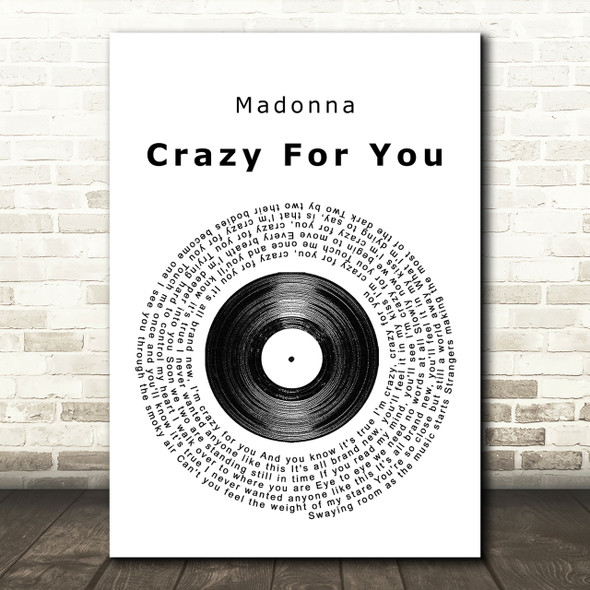 Madonna Crazy For You Vinyl Record Song Lyric Quote Print
