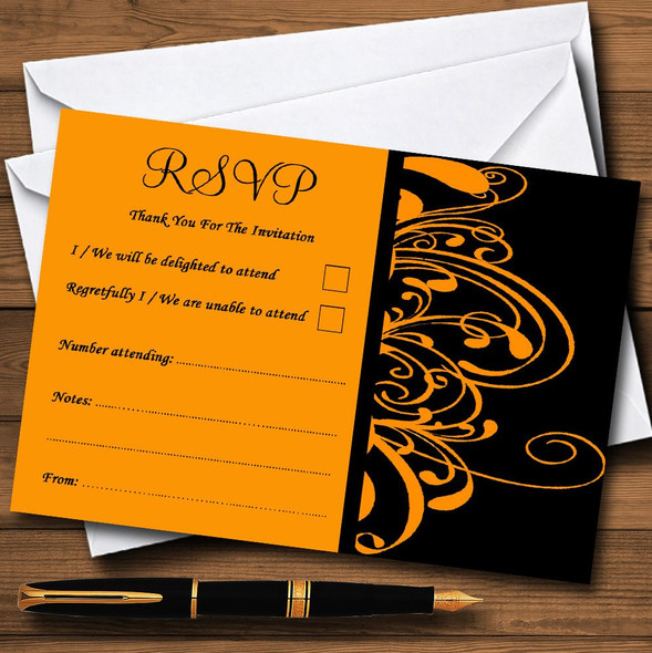 Black & Orange Swirl Deco Personalized RSVP Cards