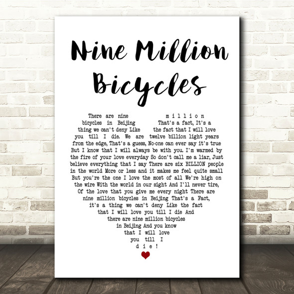 Katie Melua Nine Million Bicycles White Heart Song Lyric Quote Print