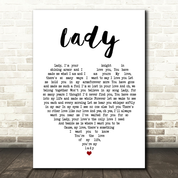 Kenny Rogers Lady White Heart Song Lyric Quote Print