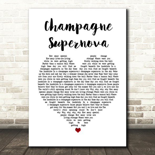 Oasis Champagne Supernova White Heart Song Lyric Quote Print