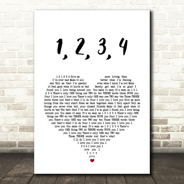 Plain White T's 1, 2, 3, 4 White Heart Song Lyric Quote Print