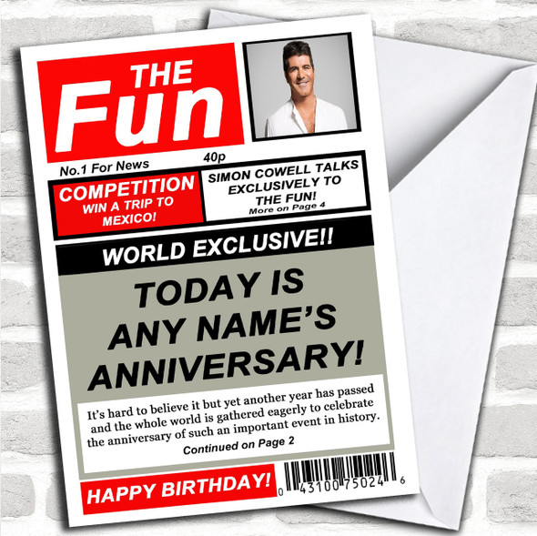 Funny Joke Spoof Newspaper Personalized Anniversary Card