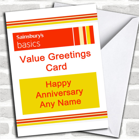 Funny Joke Sainsbury's Basics Spoof Personalized Anniversary Card