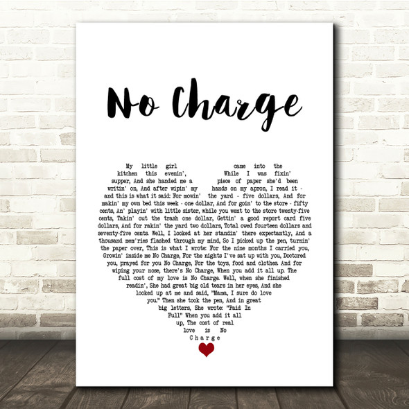 Tammy Wynette No Charge White Heart Song Lyric Quote Print