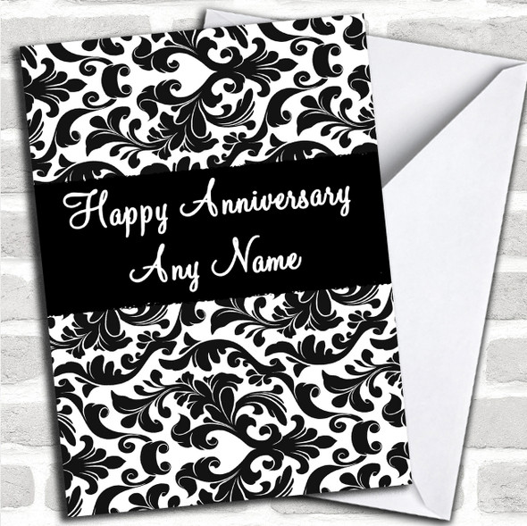 Black & White Damask Personalized Romantic Anniversary Card