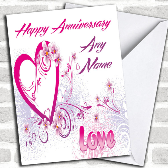 White And Pink Love Personalized Anniversary Card