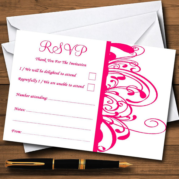 White & Pink Swirl Deco Personalized RSVP Cards