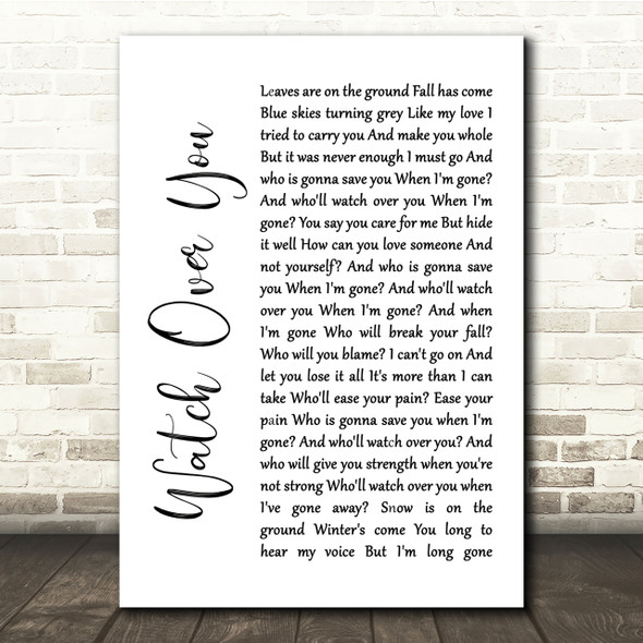 Alter Bridge Watch Over You White Script Song Lyric Quote Print