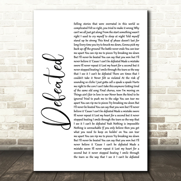 Anastacia Defeated White Script Song Lyric Quote Print
