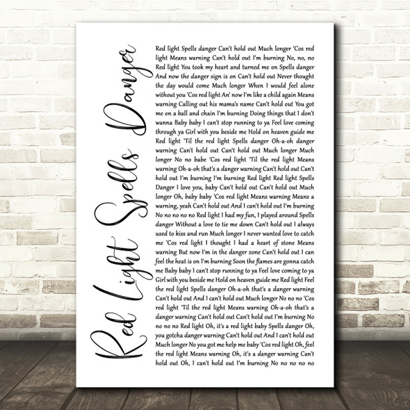 Billy Ocean Red Light Spells Danger White Script Song Lyric Quote Print