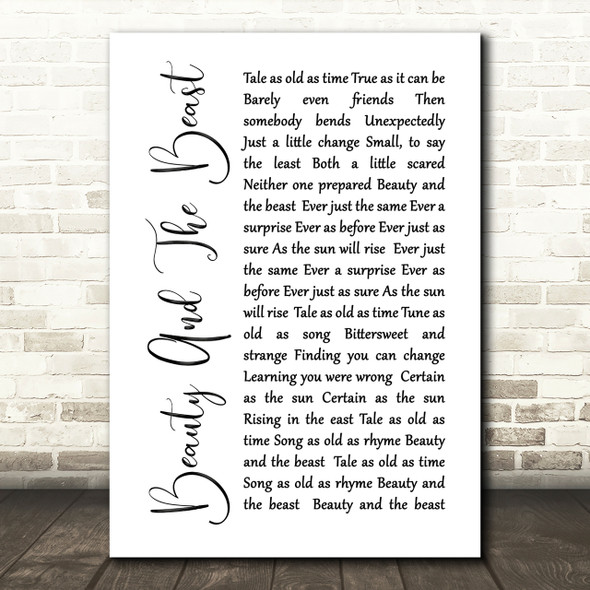 Celine Dione Beauty And The Beast White Script Song Lyric Quote Print