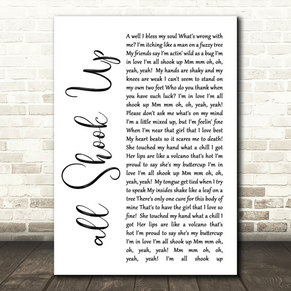 Elvis Presley All Shook Up White Script Song Lyric Quote Print
