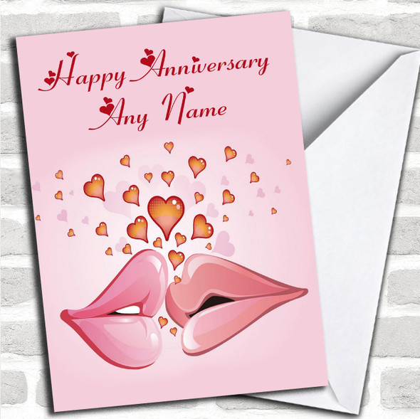 Pink Lips Personalized Anniversary Card