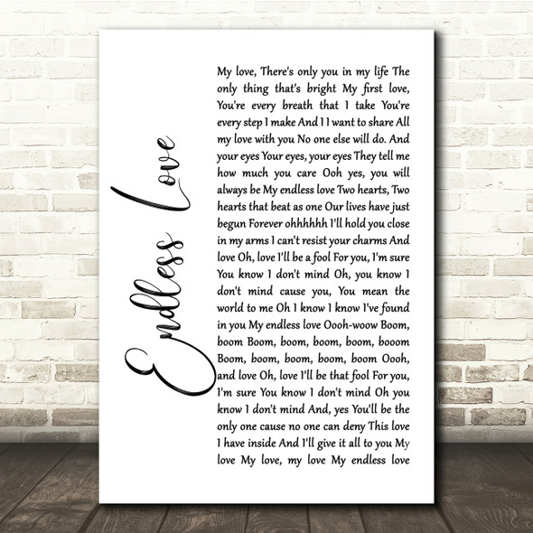 Lionel Richie & Mariah Carey Endless Love White Script Song Lyric Quote Print