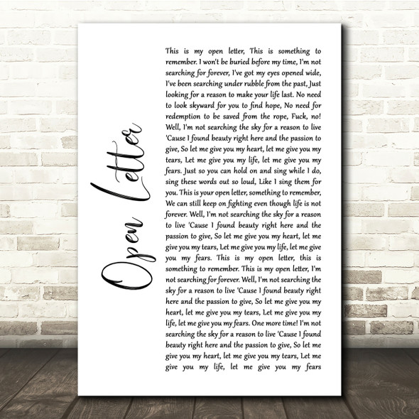 The Amity Affliction Open Letter White Script Song Lyric Quote Print
