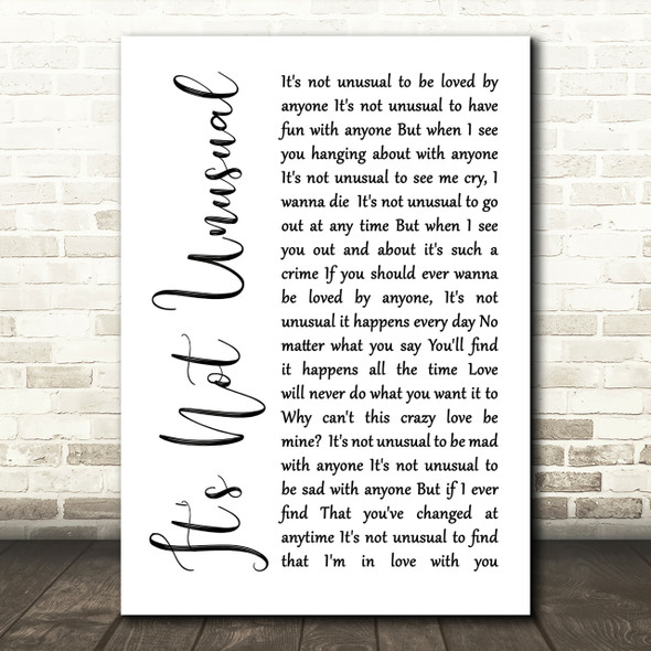 Tom Jones It's Not Unusual White Script Song Lyric Quote Print