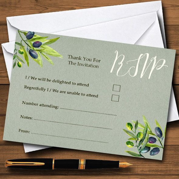 Rustic Vintage Watercolour Olive Personalized RSVP Cards