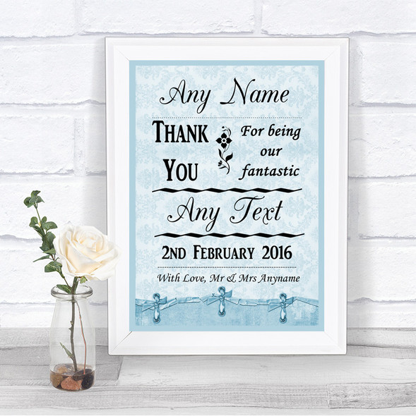 Blue Shabby Chic Thank You Bridesmaid Page Boy Best Man Wedding Sign