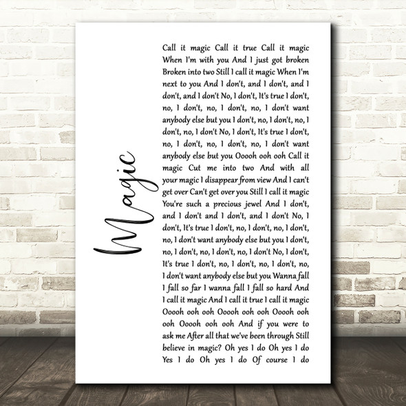 Coldplay Magic White Script Song Lyric Quote Print