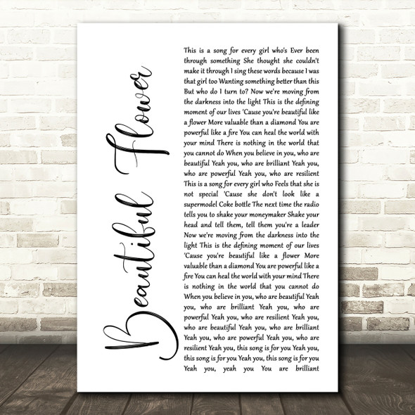 India Arie Beautiful Flower White Script Song Lyric Quote Print