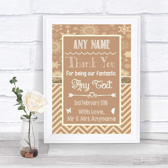 Brown Winter Thank You Bridesmaid Page Boy Best Man Personalized Wedding Sign