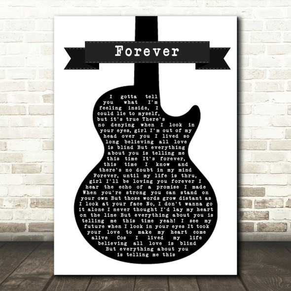 Kiss Forever Black & White Guitar Song Lyric Print
