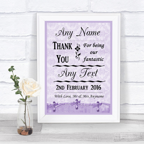 Lilac Shabby Chic Thank You Bridesmaid Page Boy Best Man Wedding Sign