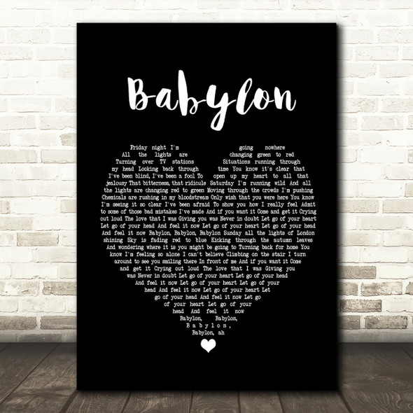 David Gray Babylon Black Heart Song Lyric Print