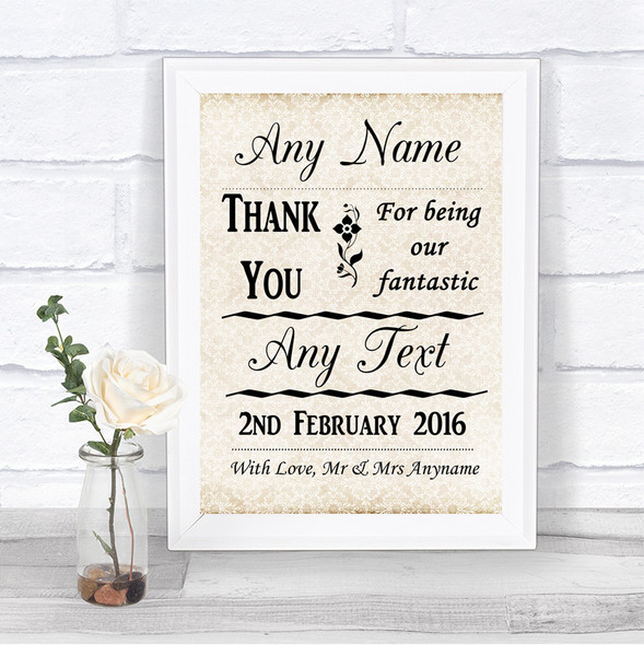 Shabby Chic Ivory Thank You Bridesmaid Page Boy Best Man Wedding Sign