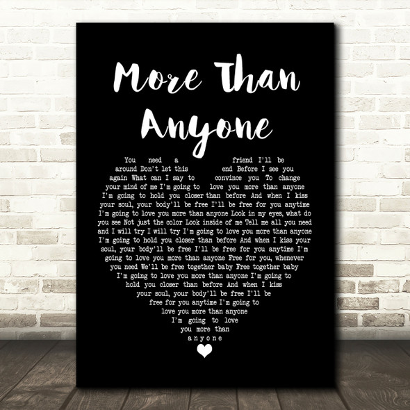 Gavin DeGraw More Than Anyone Black Heart Song Lyric Print