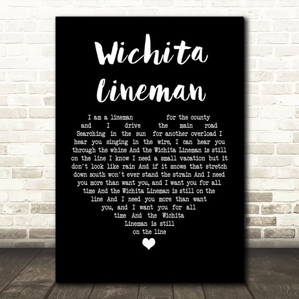 Glen Campbell Wichita Lineman Black Heart Song Lyric Print