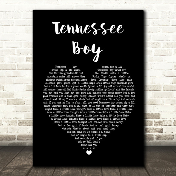 Kip Moore Tennessee Boy Black Heart Song Lyric Print