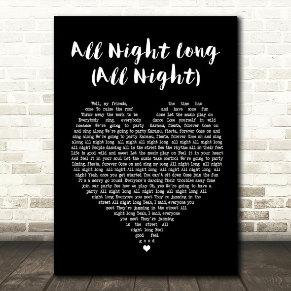 Lionel Richie All Night Long (All Night) Black Heart Song Lyric Print