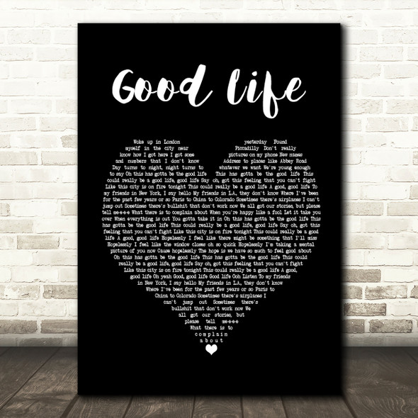 OneRepublic Good Life Black Heart Song Lyric Print