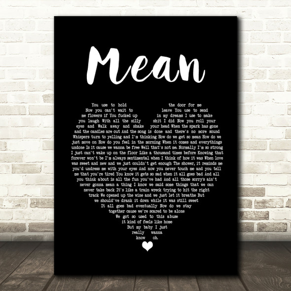 Pink Mean Black Heart Song Lyric Print