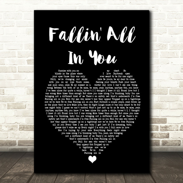 Shawn Mendes Fallin' All In You Black Heart Song Lyric Print