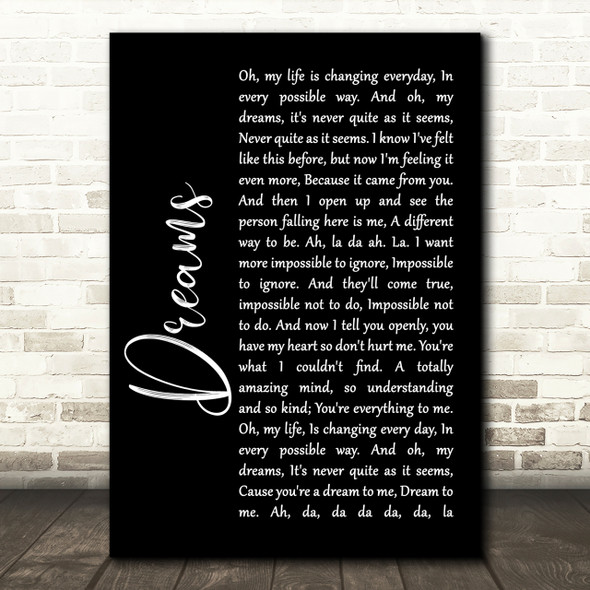 The Cranberries Dreams Black Script Song Lyric Print