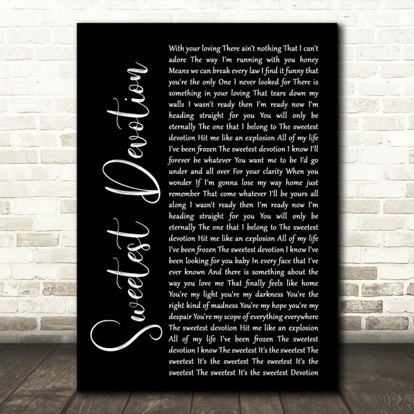 Adele Sweetest Devotion Black Script Song Lyric Print